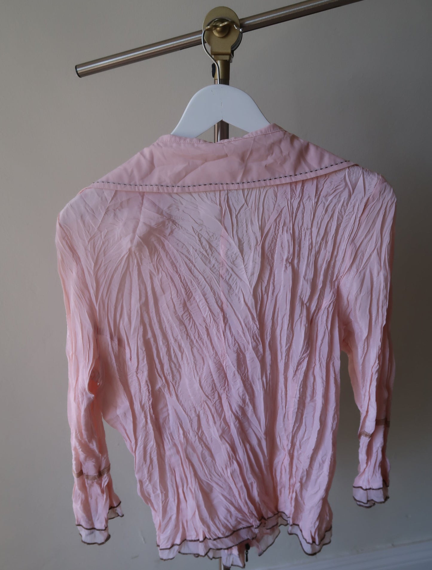 Pink Ruffle and Embroidered Blouse