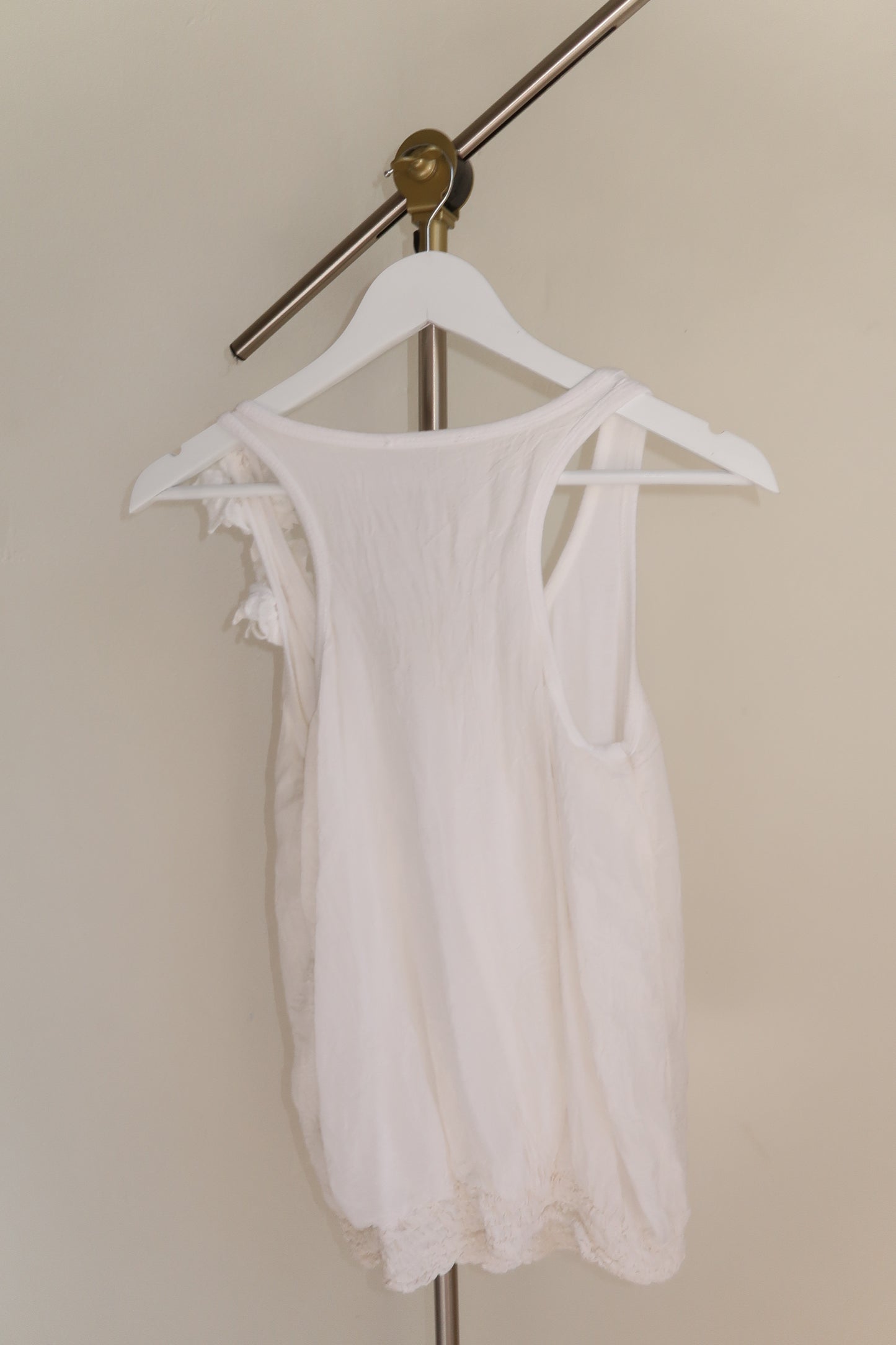 White Flower Strap Silk Tank