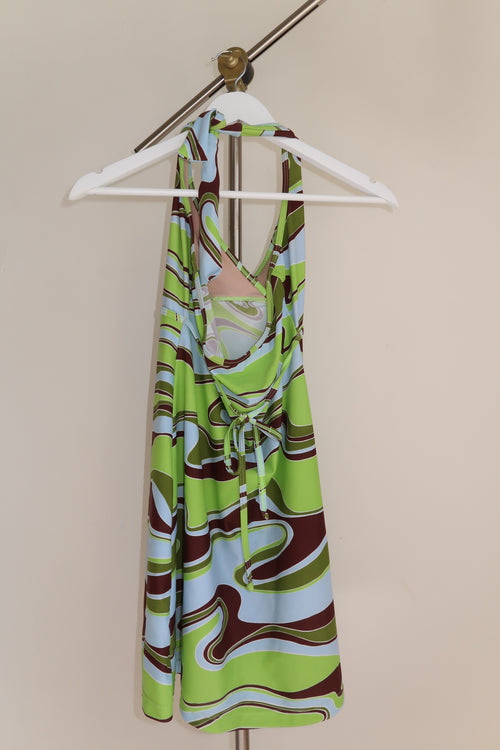 Abstract Swim Halter Dress