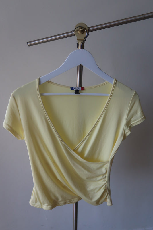 Axara Paris Y2K Basic Wrap Top in Yellow
