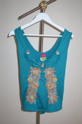 Save The Queen Blue Floral Appliqué Tank