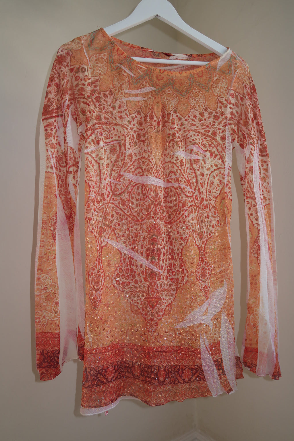 Vintage Beaded Abstract Print Coverup