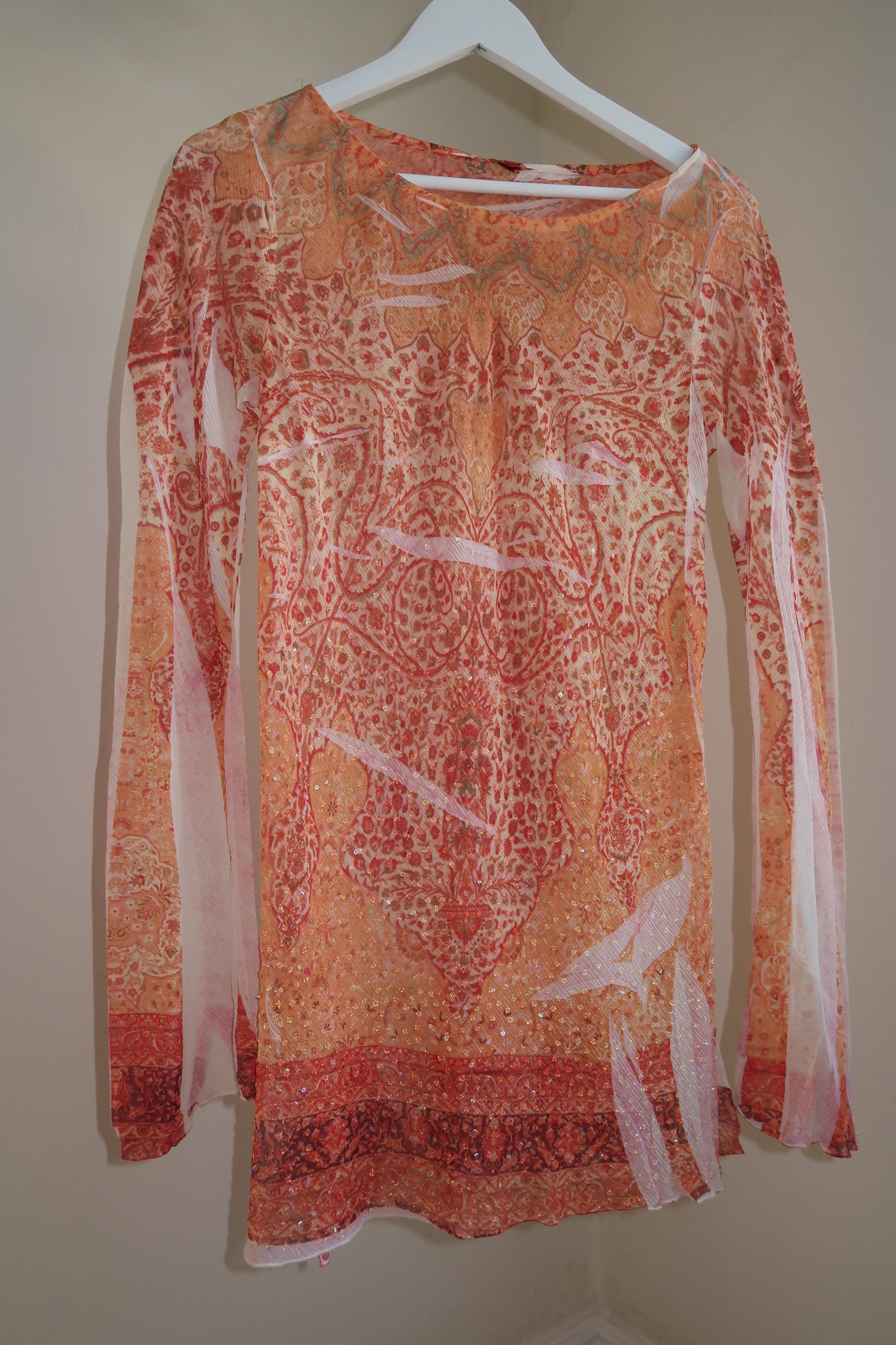 Vintage Beaded Abstract Print Coverup