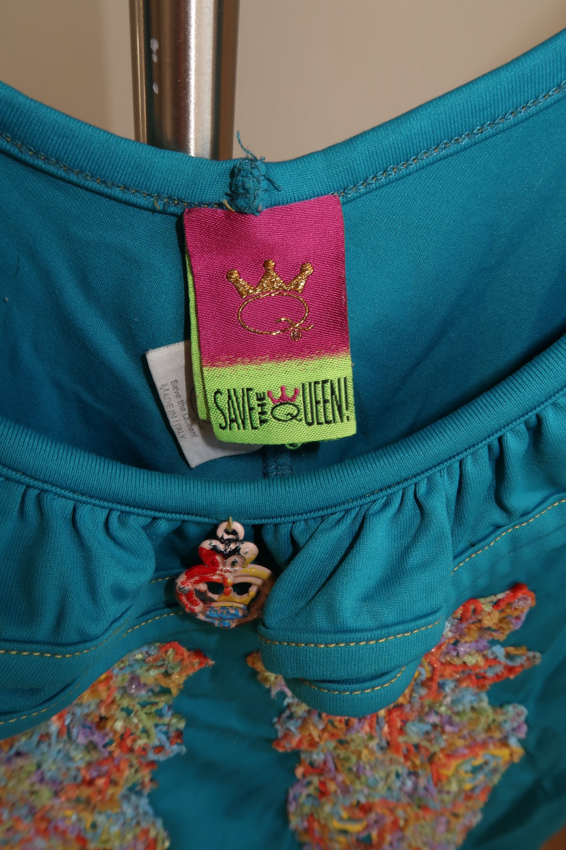 Save The Queen Blue Floral Appliqué Tank