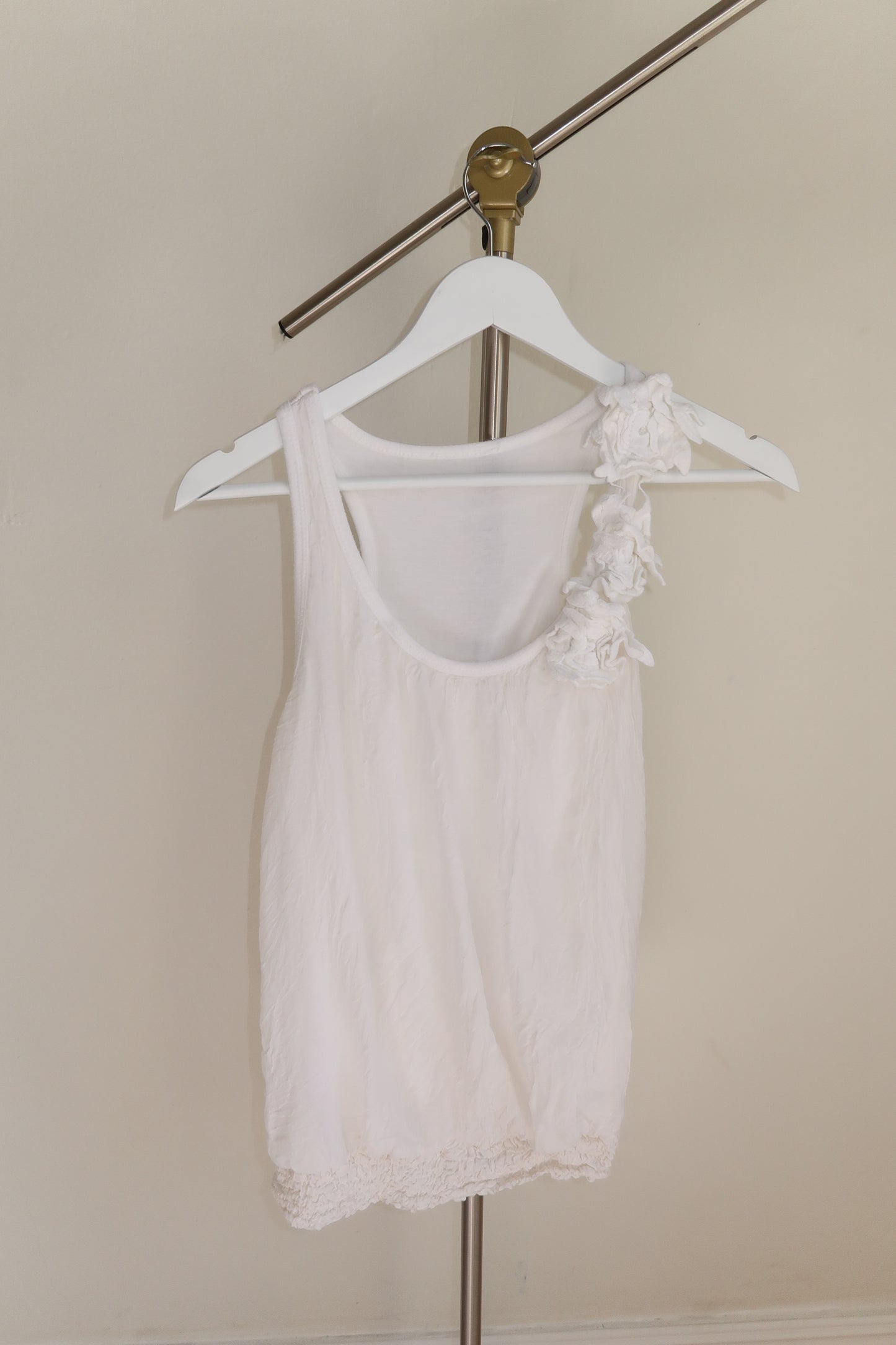 White Flower Strap Silk Tank