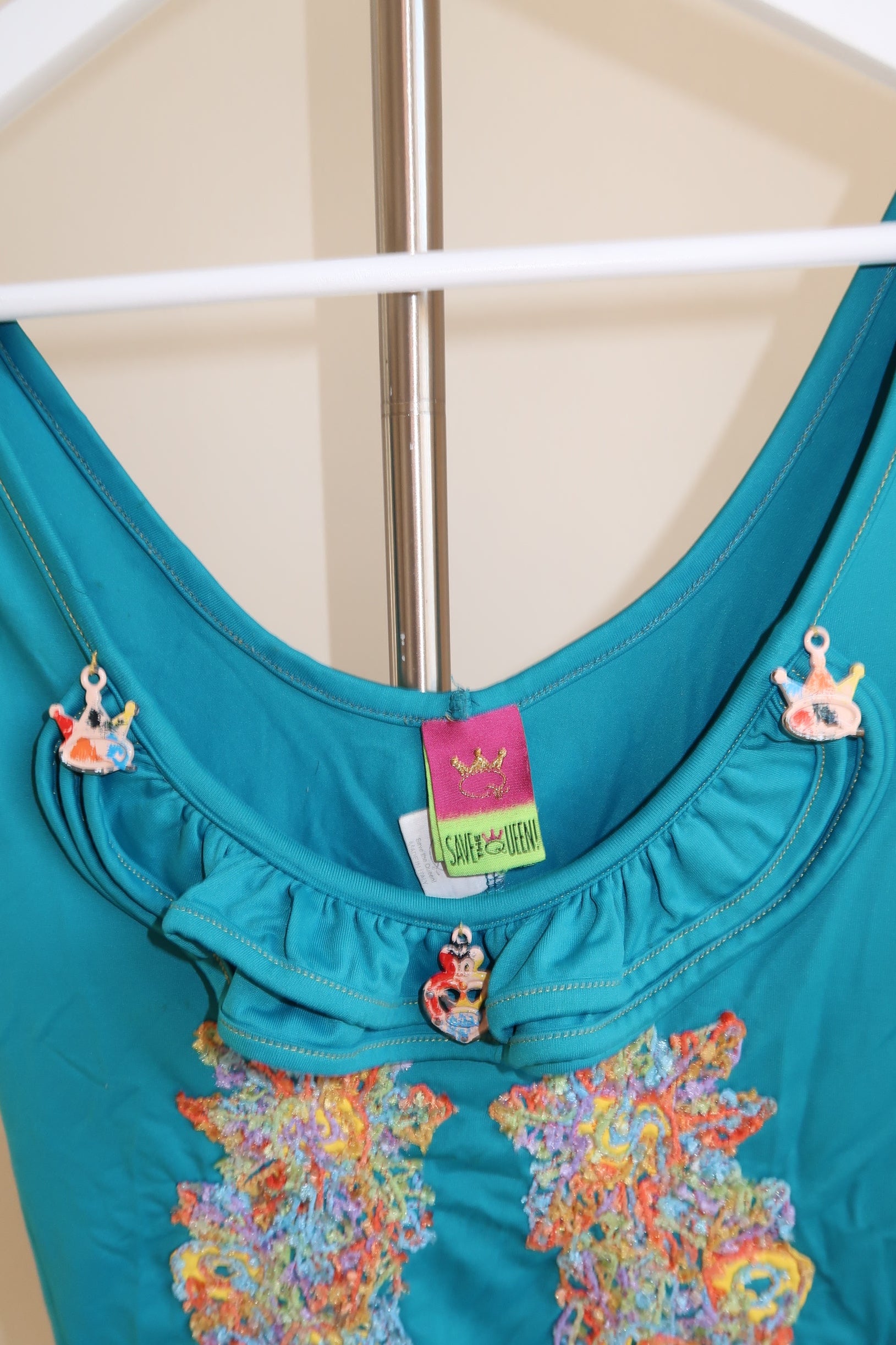 Save The Queen Blue Floral Appliqué Tank