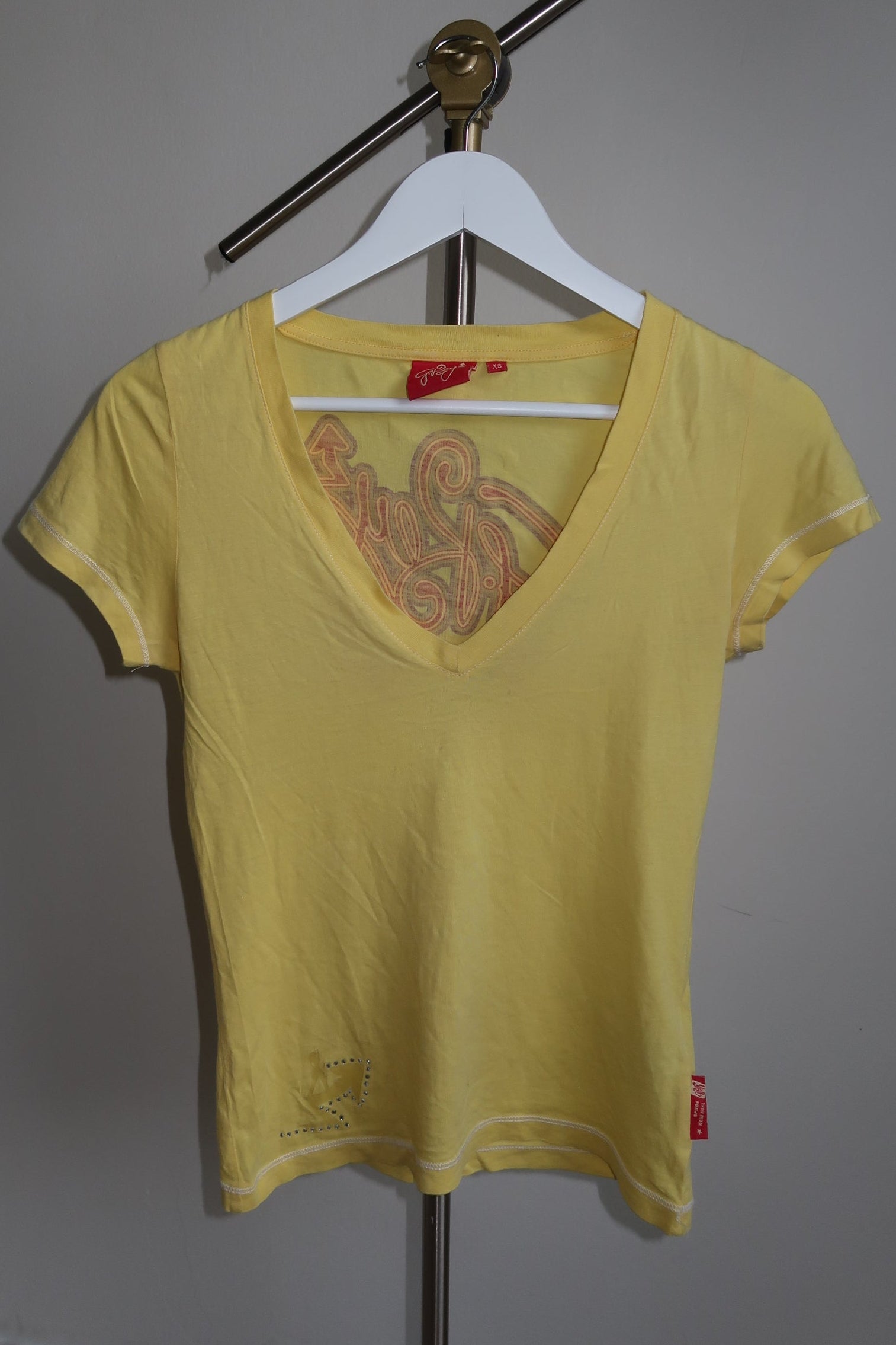 G.Key Graphic Yellow V Neck Shirt